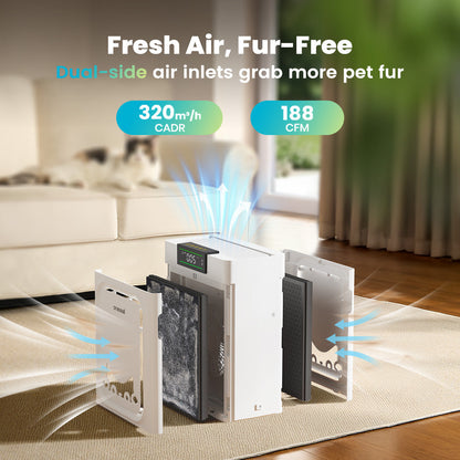 Oneisall Air Purifiers for Home Pets with Double-Sided Inlet, 2-Pack Set