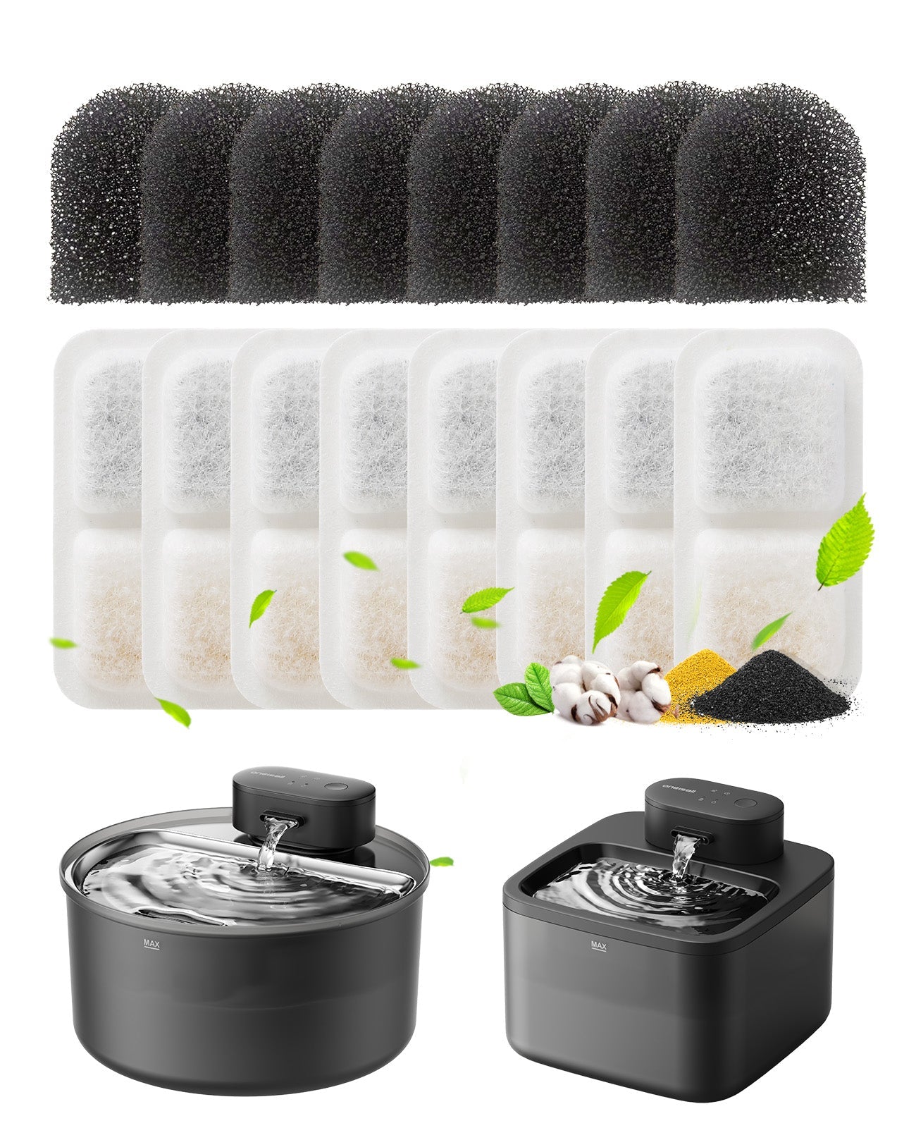 Oneisall 2.2L/3.2L Cat Water Fountain 8 Pcs Carbon Filters Replacement