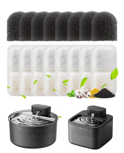 Oneisall 2.2L/3.2L Cat Water Fountain 8 Pcs Carbon Filters Replacement