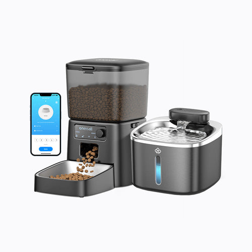Oneisall 3.5L Cat Feeder with APP & 3.5L Cordless Water Fountain Set