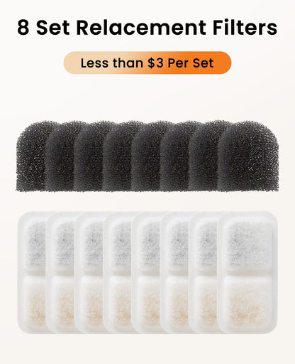 Oneisall 2.2L/3.2L Cat Water Fountain 8 Pcs Carbon Filters Replacement