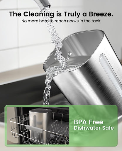 Oneisall Stainless Steel Humidifier, Easy to Clean Humidifier, Dishwasher Safe Humidifiers, Cool Mist Humidifiers for Bedroom