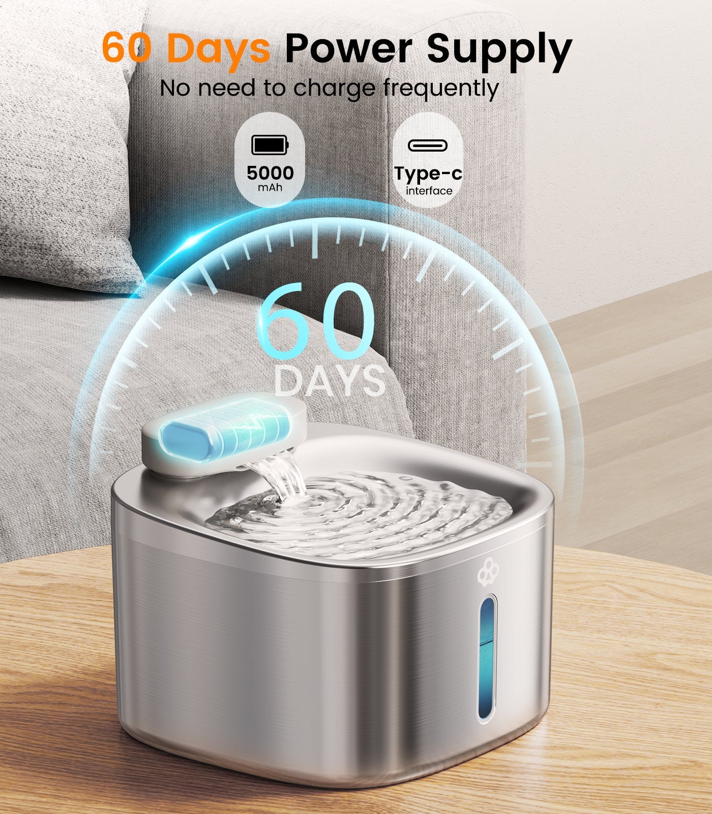 Oneisall 3.5L Corded Pet Water Fountain with 3PCS Filters