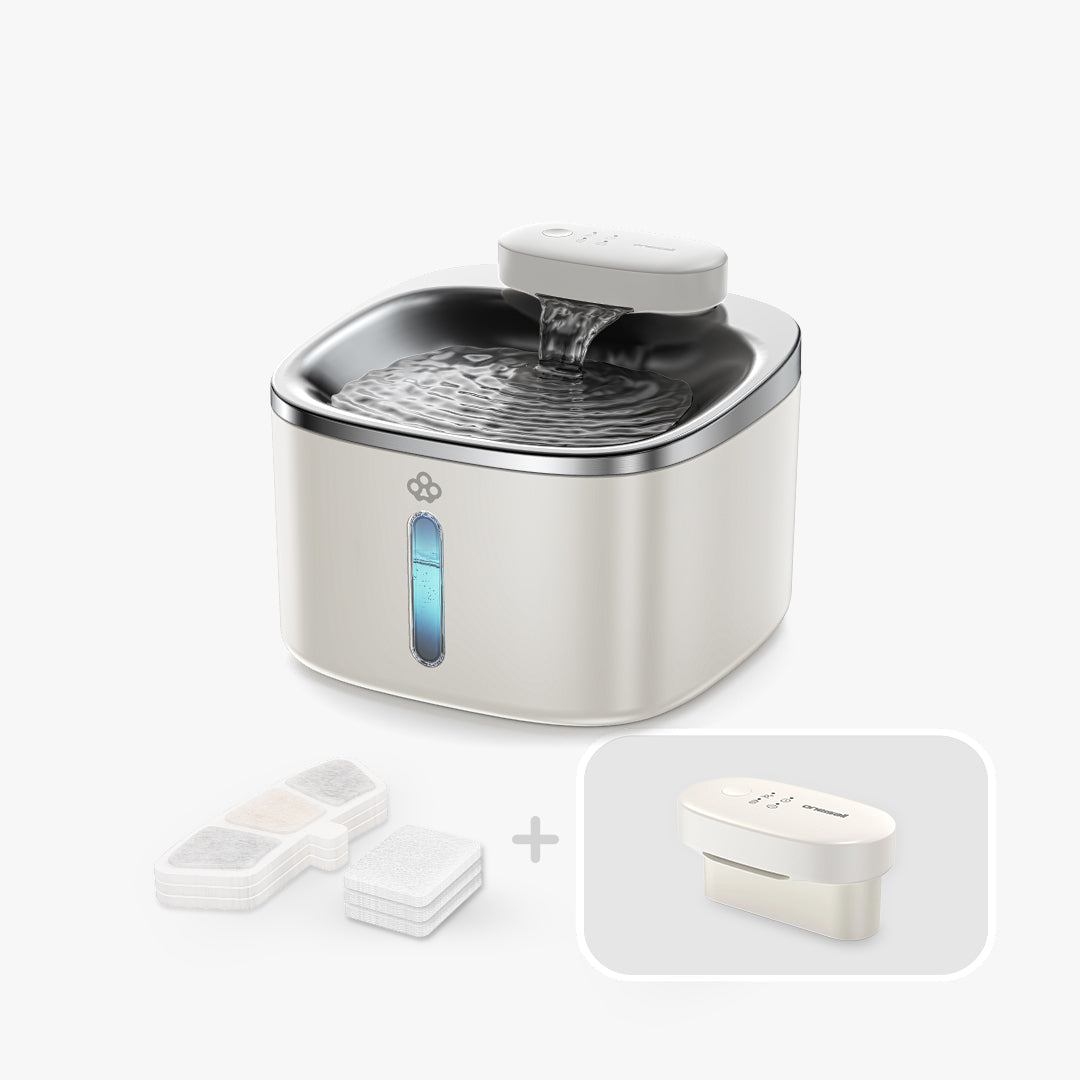 Oneisall 3.5L  Cordless White Stainless Steel Pet Water Fountain with 3PCS Filters