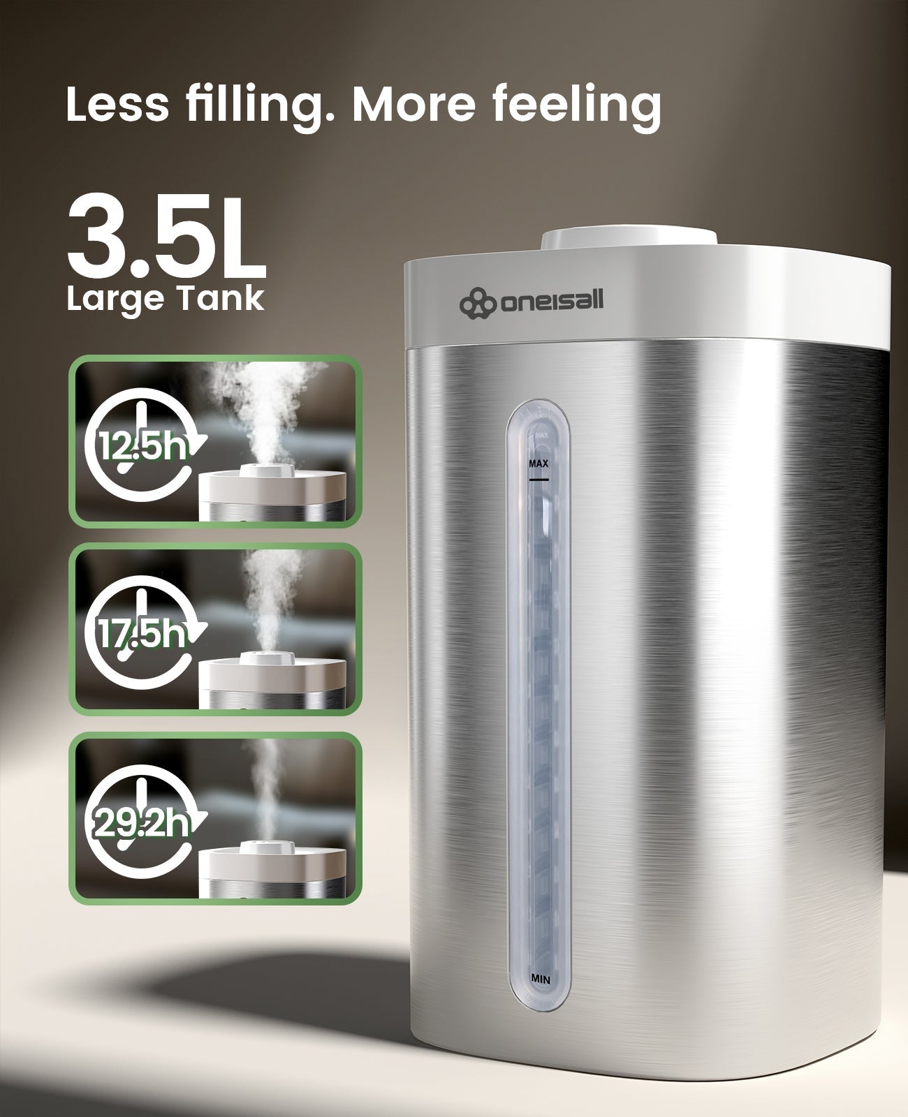 Oneisall Stainless Steel Humidifier, Easy to Clean Humidifier, Dishwasher Safe Humidifiers, Cool Mist Humidifiers for Bedroom