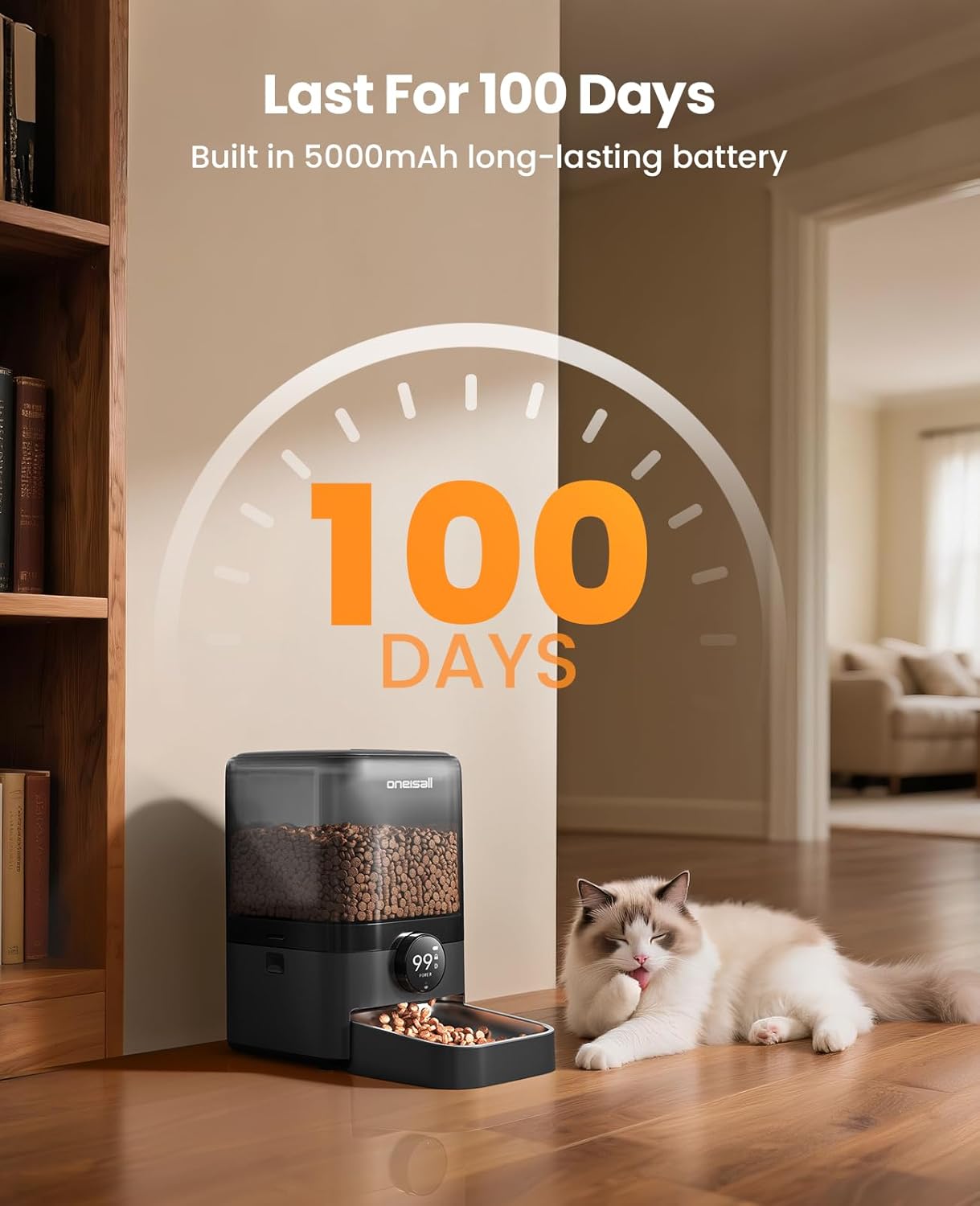Oneisall PF08 5L Cordless Smart Cat Feeder with APP Control