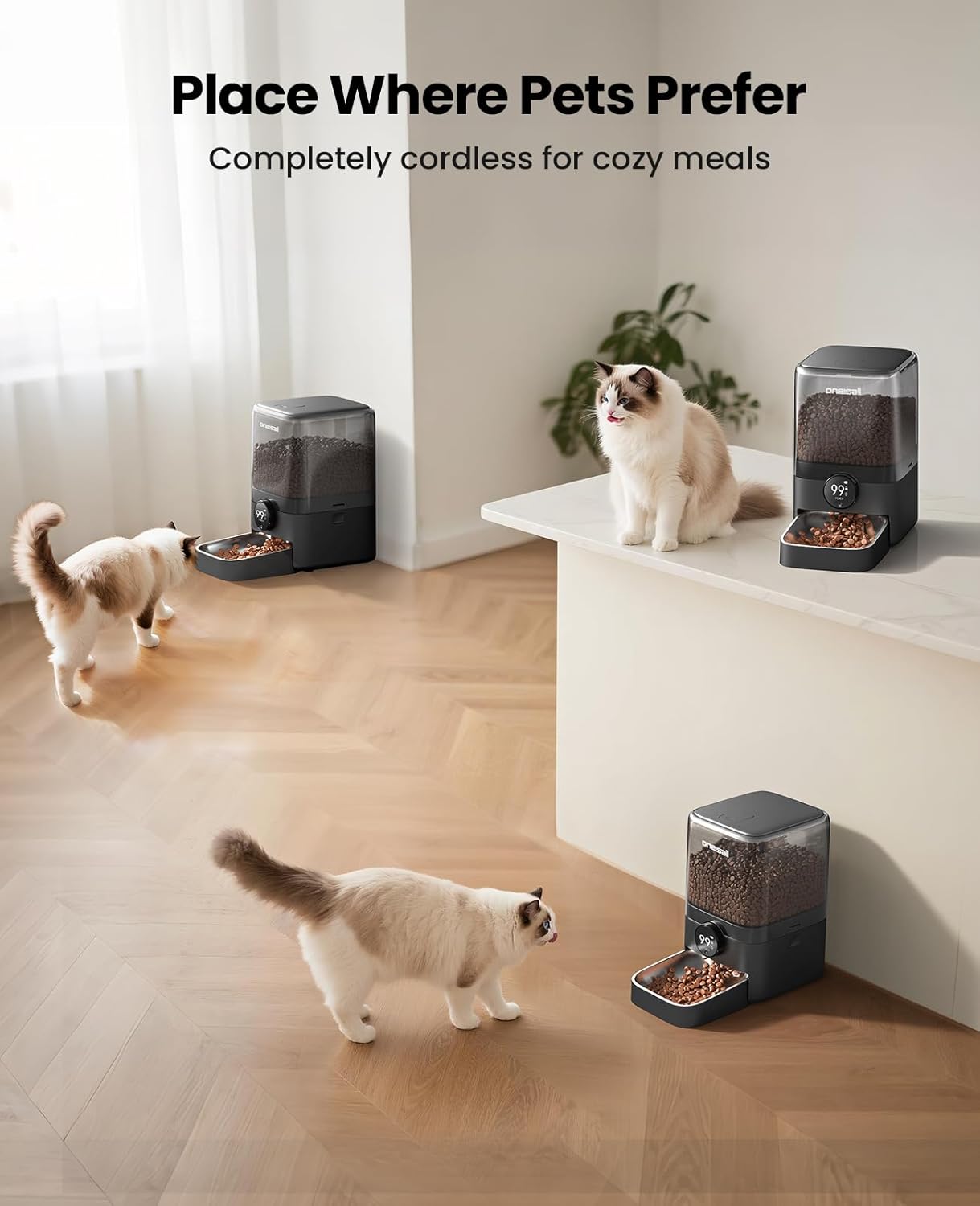 Oneisall PF08 5L Cordless Smart Cat Feeder with APP Control