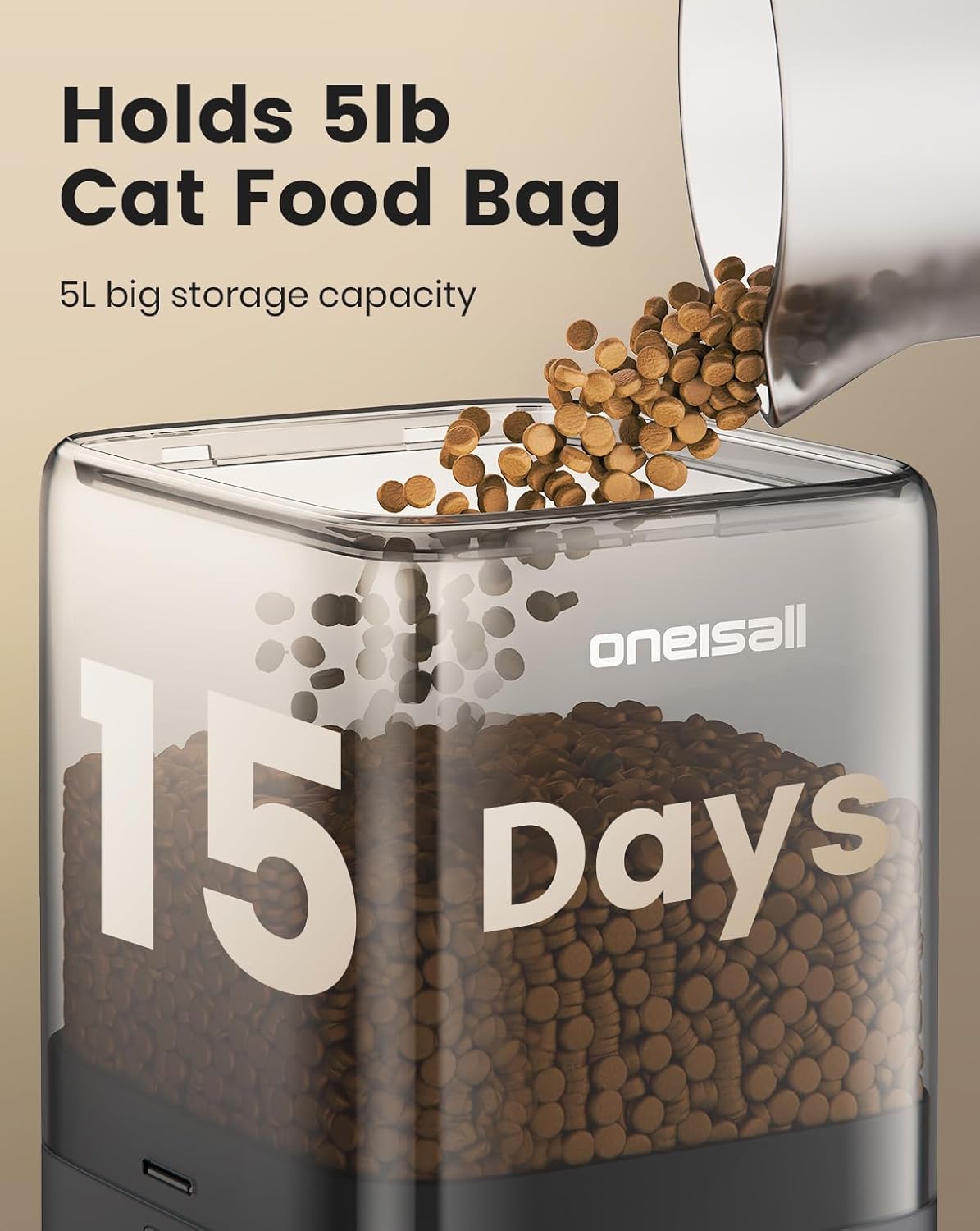 Oneisall H1 5L Automatic Cat Feeders for Two Cats
