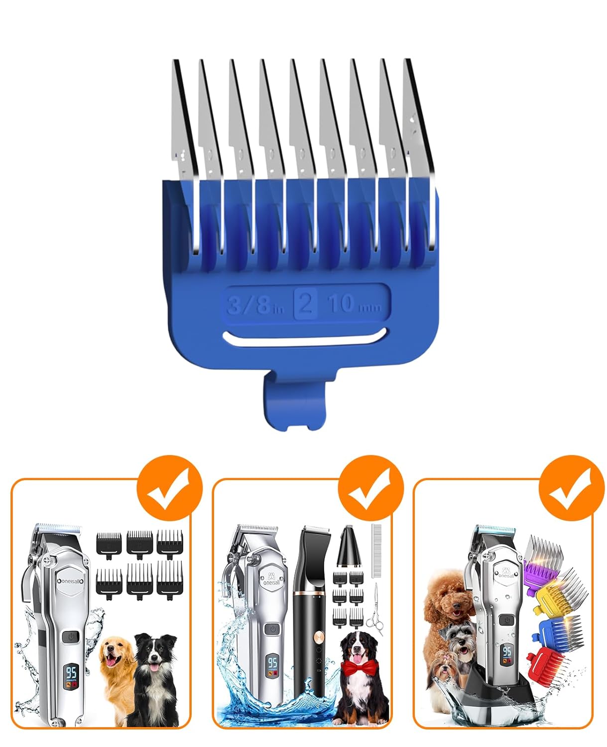 Oneisall RFC-676/RFC-676 Pro Dog Clipper 10mm Blue Metal Combs Replacement