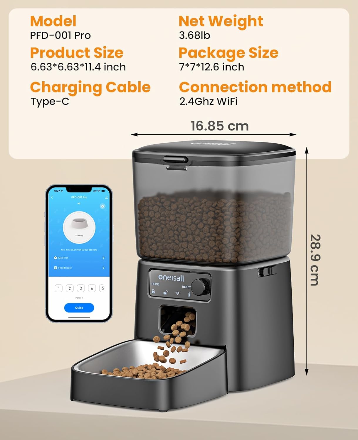 Oneisall 3.5L Automatic Cat Feeder with APP Control & 2.4G Wi-Fi