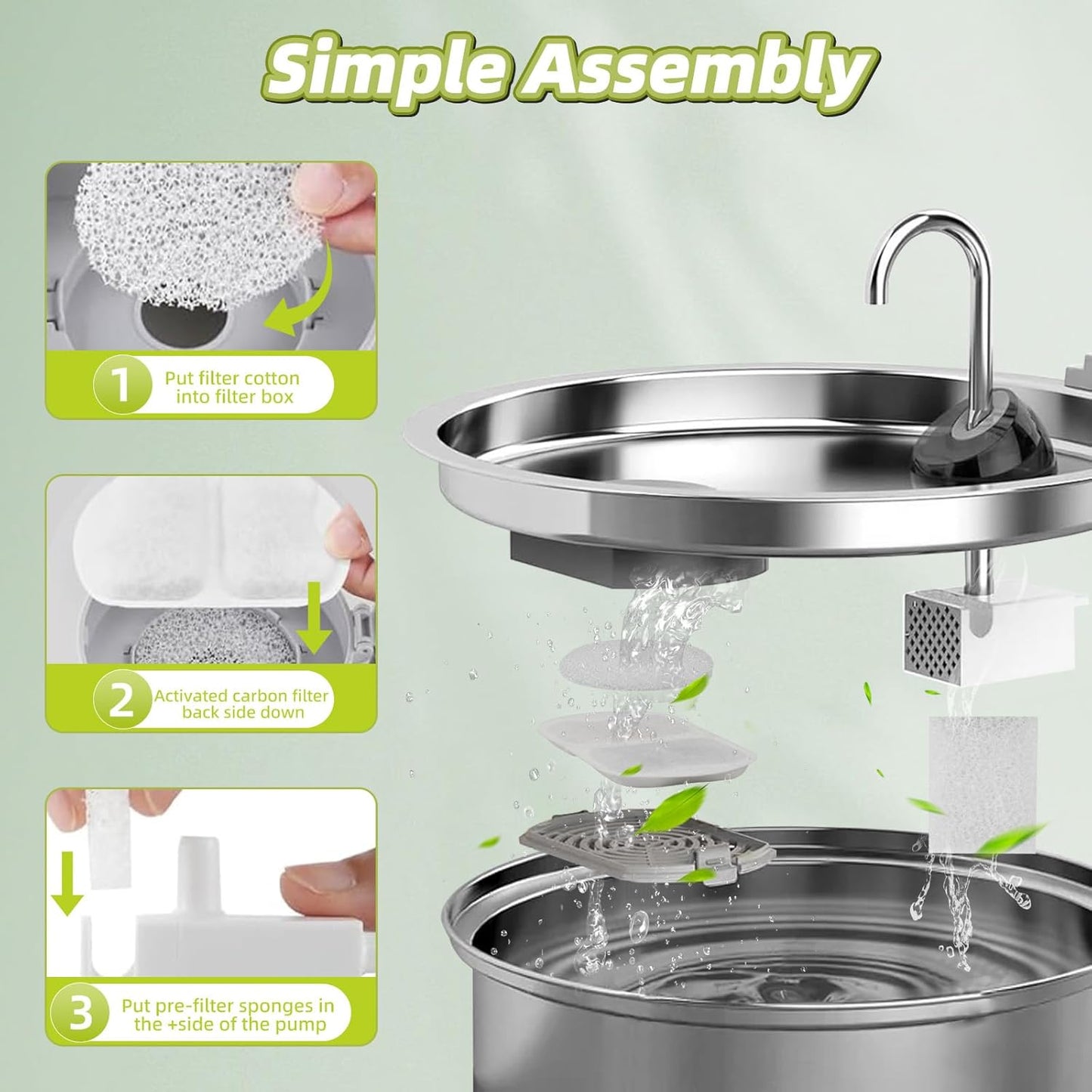 Oneisall 7L Pet Water Fountain 16Pcs Carbon Filters Replacement