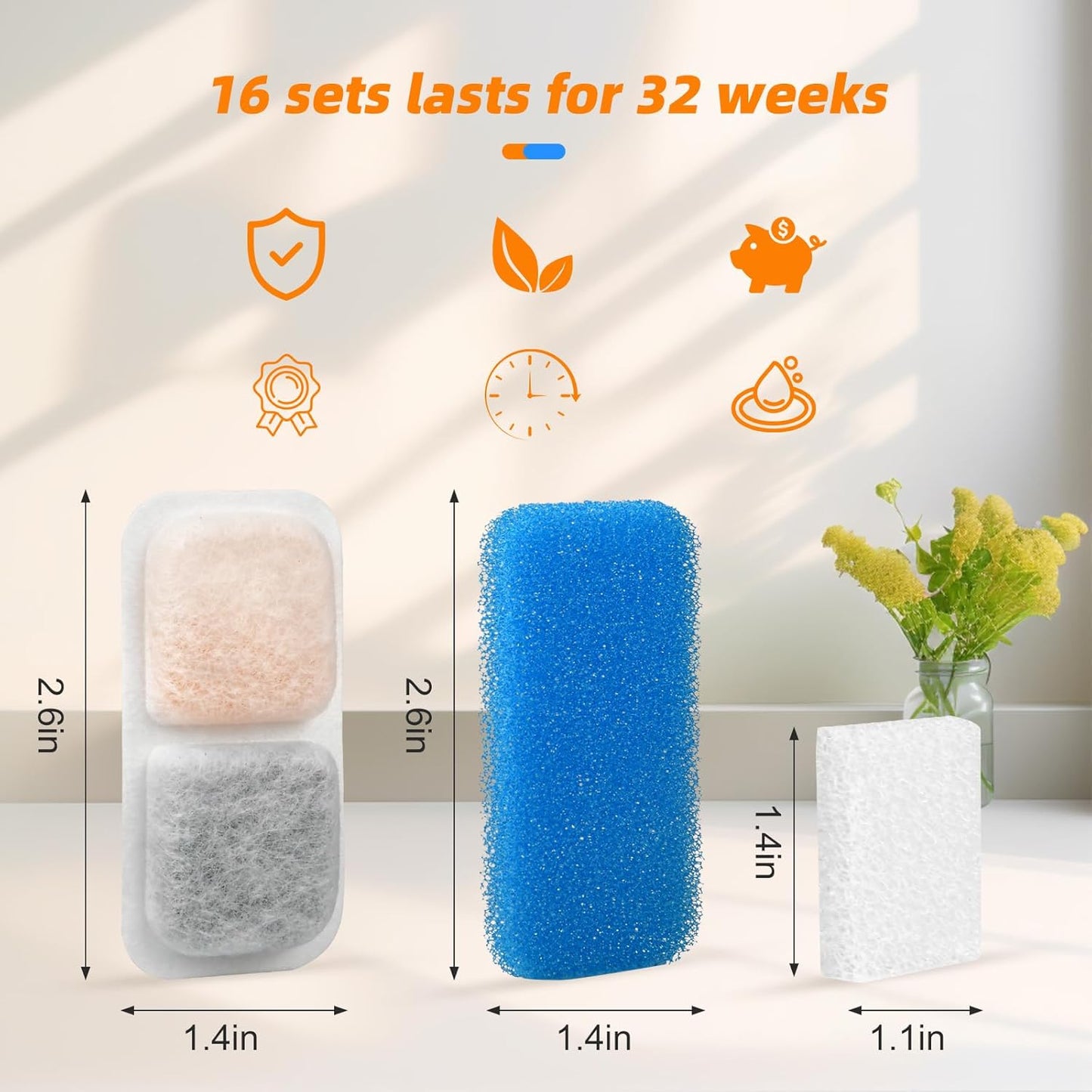 Oneisall 2L Cat Water Fountain 8PCS Carbon Filters Replacement