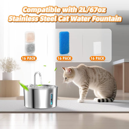 Oneisall 2L Cat Water Fountain 8PCS Carbon Filters Replacement