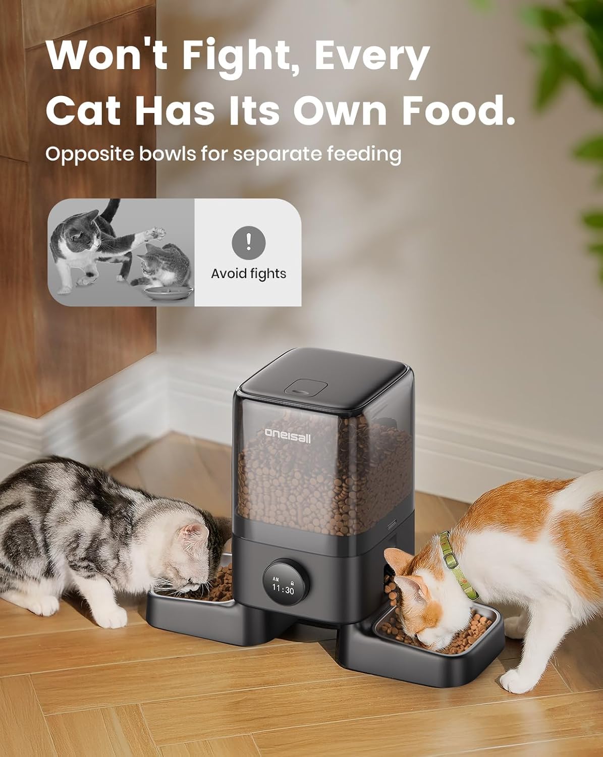 Oneisall H1 5L Automatic Cat Feeders for Two Cats