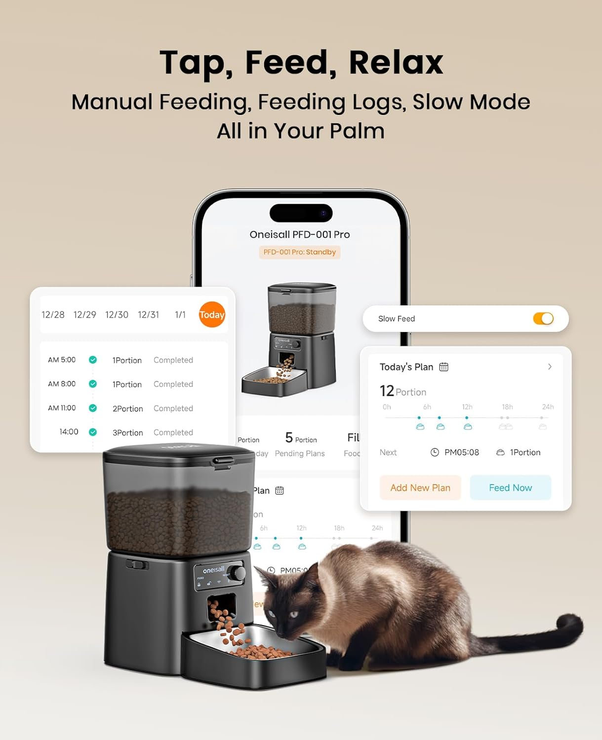 Oneisall 3.5L Automatic Cat Feeder with APP Control & 2.4G Wi-Fi