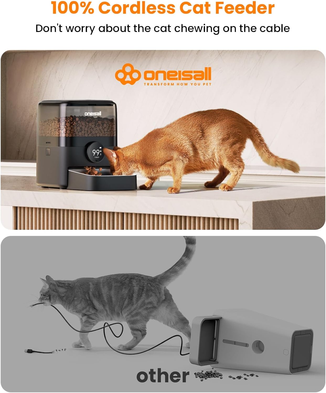 Oneisall PF06 3L Cordless Smart Cat Feeder with APP Control