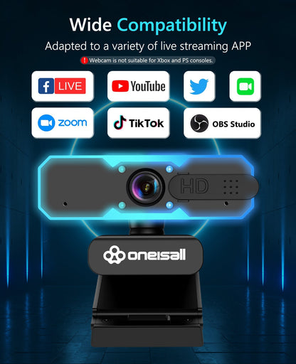 Oneisall 1080P 60FPS Streaming Camera Webcam with Microphone and Fill RGB Light