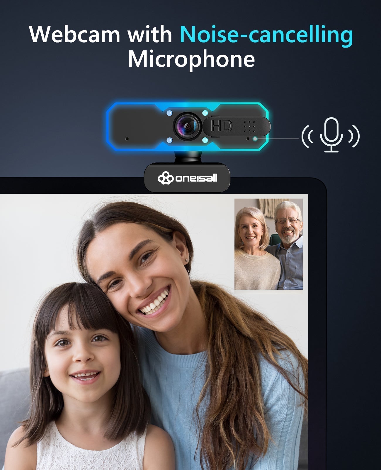 Oneisall 1080P 60FPS Streaming Camera Webcam with Microphone and Fill RGB Light