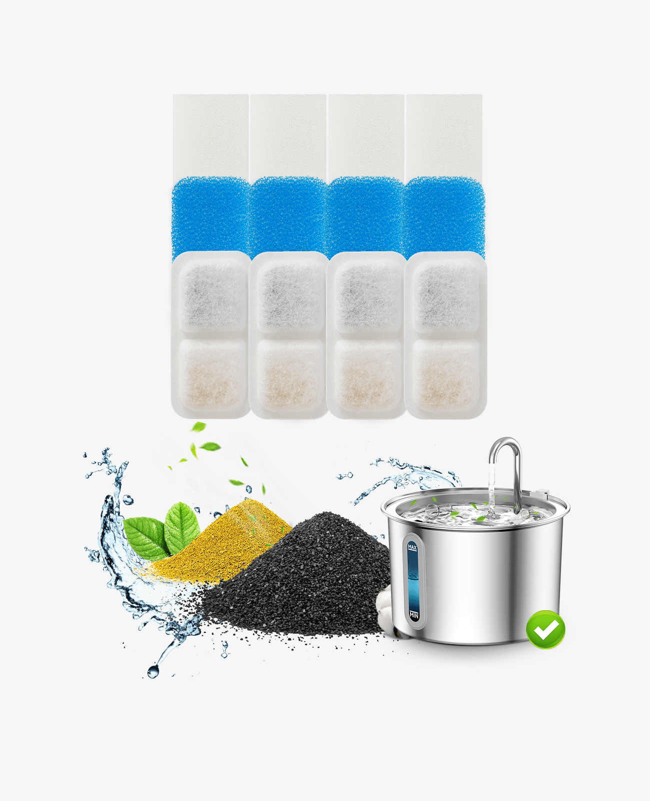 Oneisall 2L Cat Water Fountain 4PCS Carbon Filters Replacement