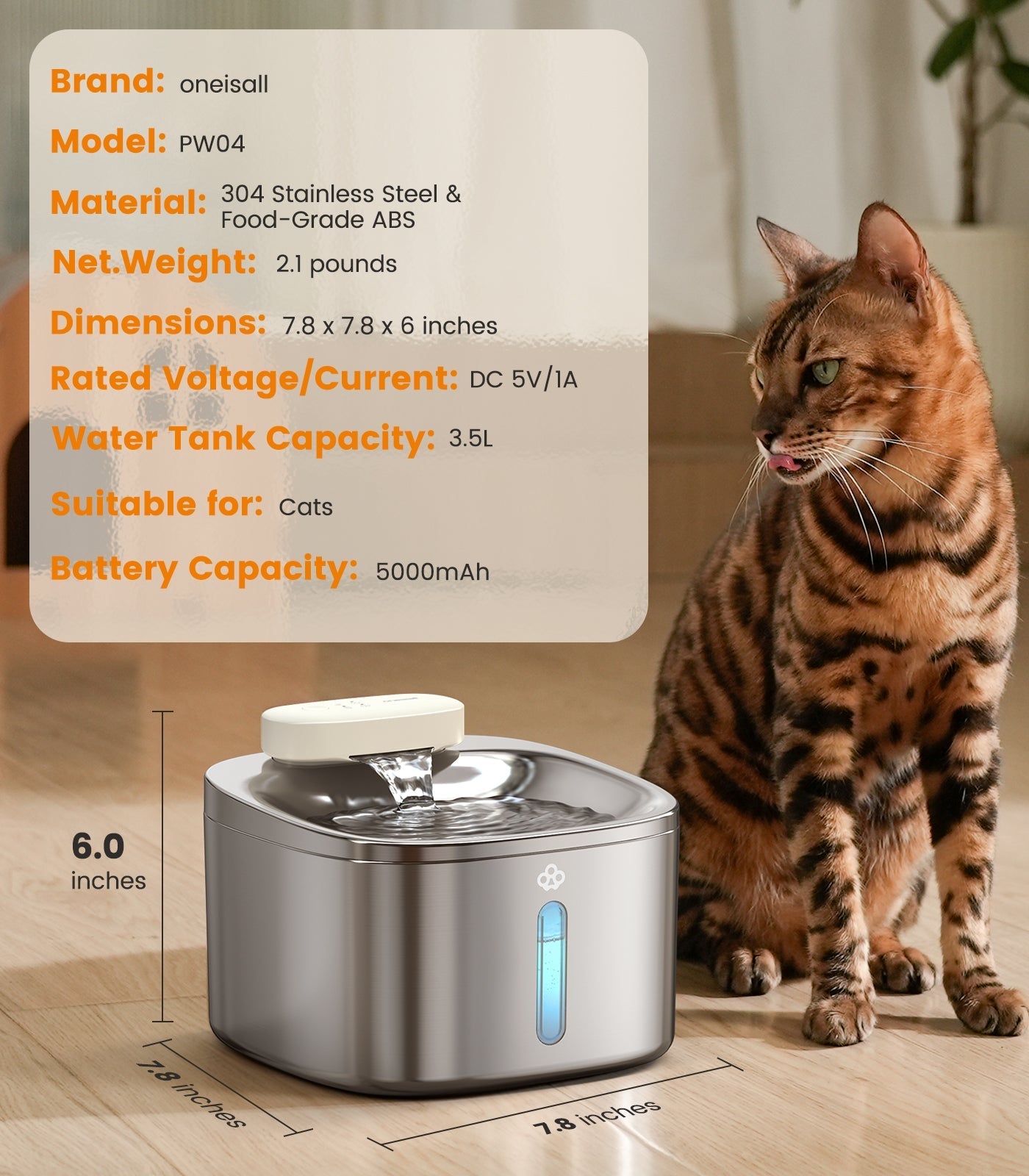Oneisall 3.5L Automatic Cat Feeder with APP Control & 2.4G Wi-Fi