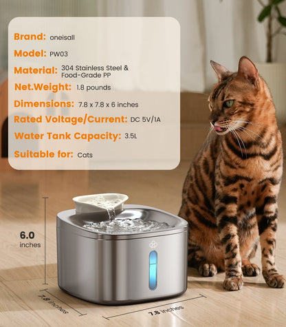 Oneisall 3.5L Corded Pet Water Fountain with 3PCS Filters