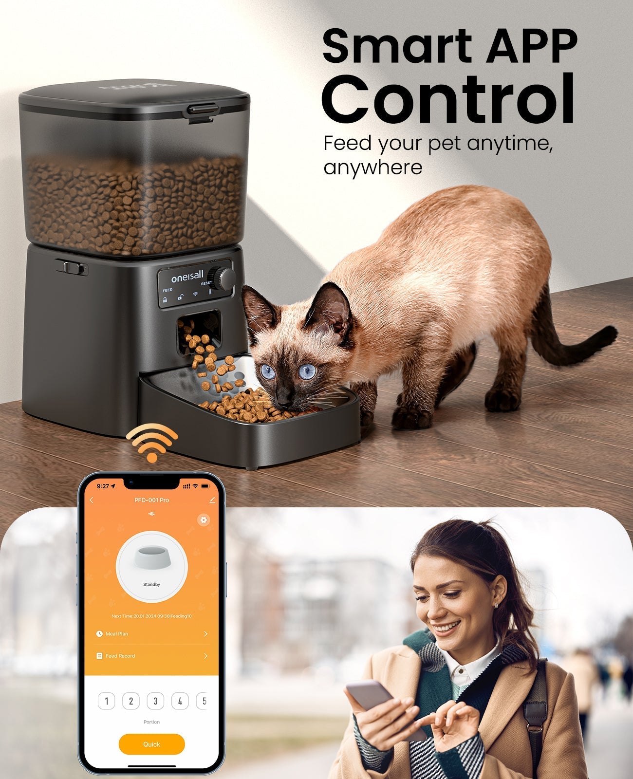 Oneisall 3.5L Automatic Cat Feeder with APP & 2L Cat Water Fountain Set