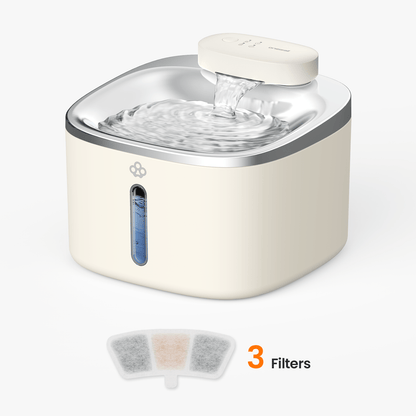 Oneisall 3.5L  Cordless White Stainless Steel Pet Water Fountain with 3PCS Filters