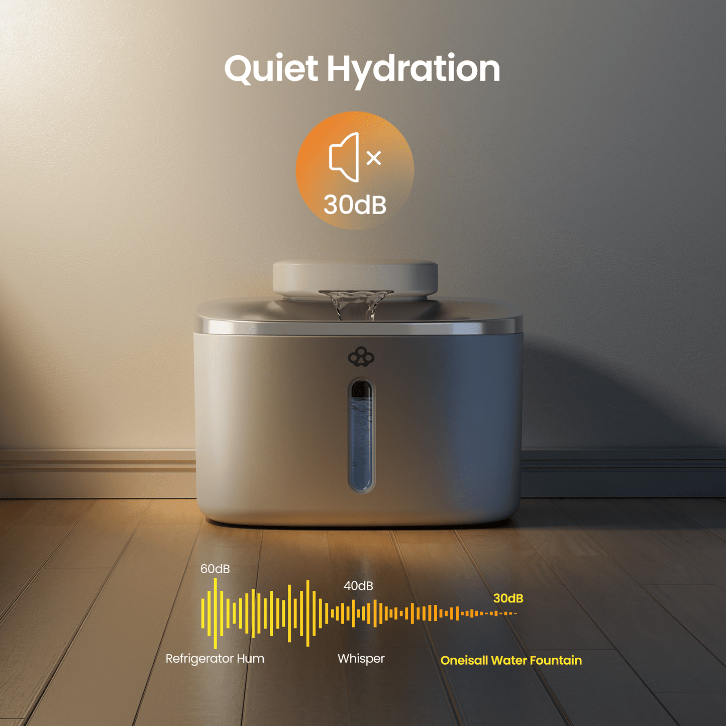 Oneisall 3.5L  Cordless White Stainless Steel Pet Water Fountain with 3PCS Filters