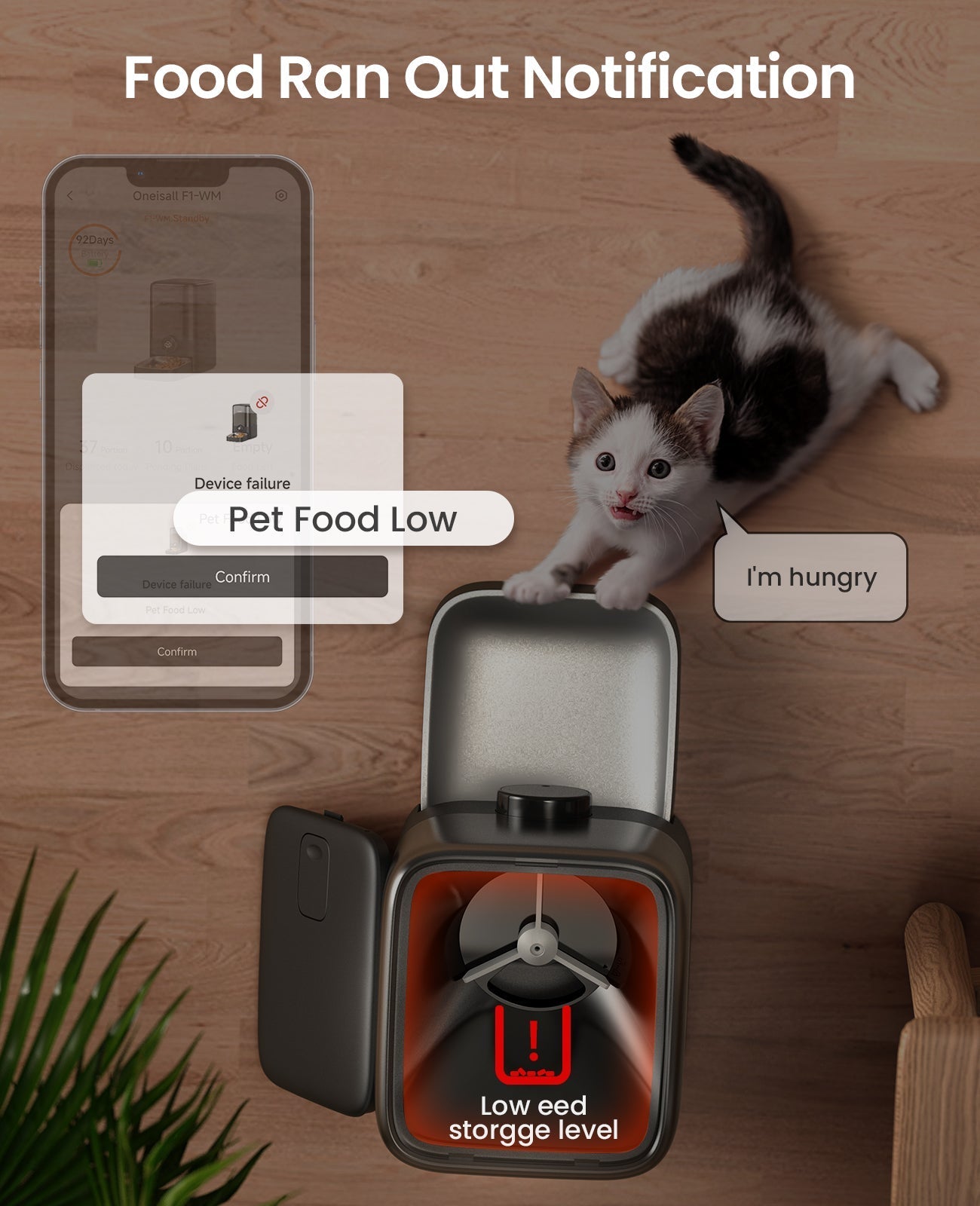 Oneisall PF06 3L Cordless Smart Cat Feeder with APP Control