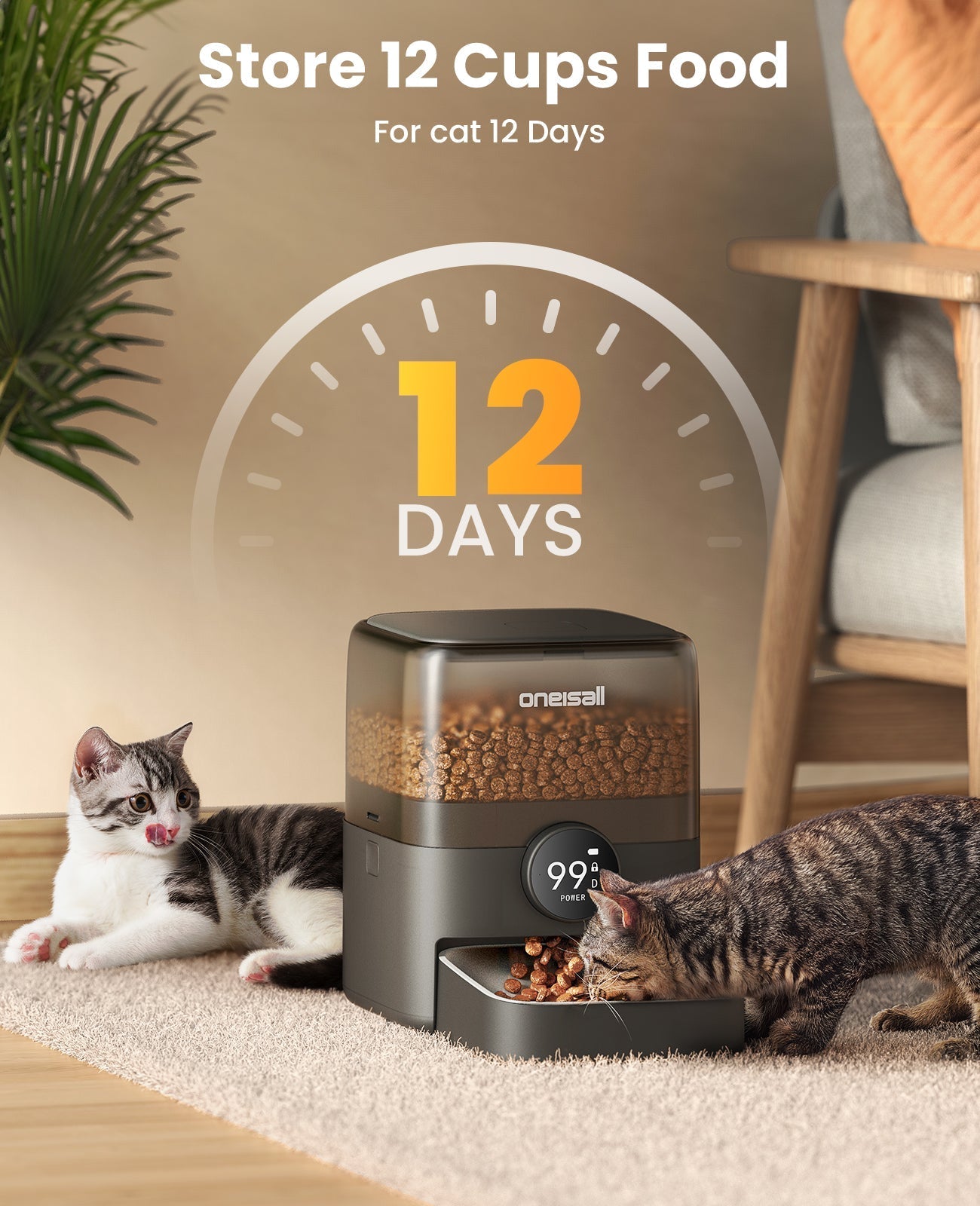 Oneisall PF06 3L Cordless Smart Cat Feeder with APP Control