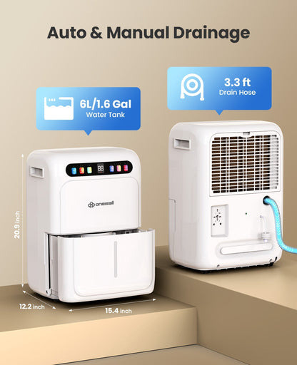 Oneisall 52 Pint Dehumidifier with Pump for Bedroom and Bathroom, 4500 Sq.Ft Dehumidifier for Basement with 3.3ft Drain Hose, Most Efficient Energy Star 2024, 6L Water Tank