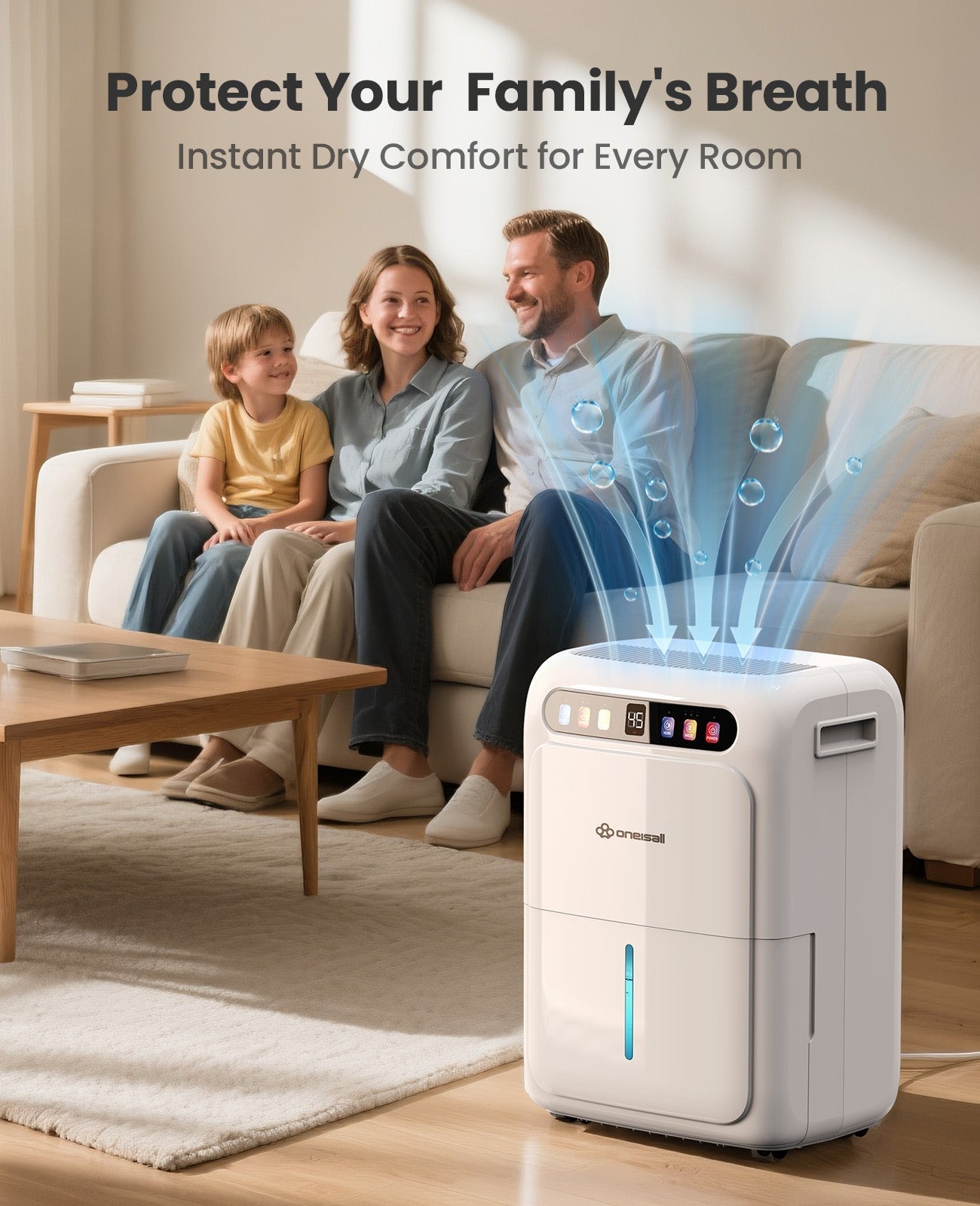 Oneisall 52 Pint Dehumidifier with Pump for Bedroom and Bathroom, 4500 Sq.Ft Dehumidifier for Basement with 3.3ft Drain Hose, Most Efficient Energy Star 2024, 6L Water Tank