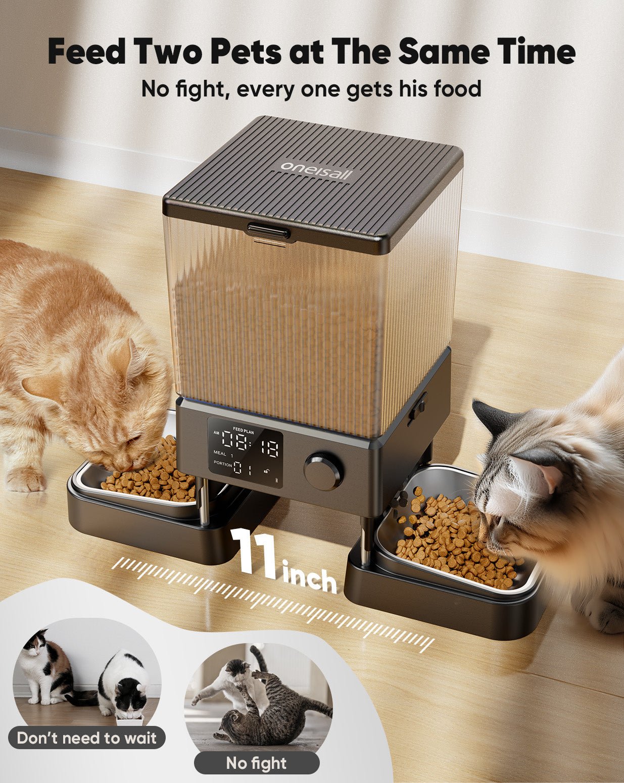Oneisall 5L Automatic Cat Feeder Basic & 3.5L Cordless Water Fountain Set
