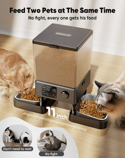 Oneisall 5L Automatic Cat Feeder for Two Cats-Black