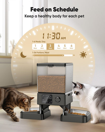 Oneisall 5L Automatic Cat Feeder for Two Cats-Black