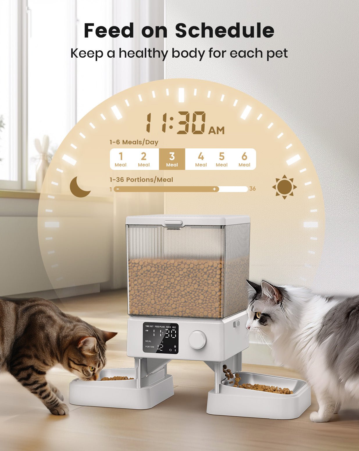Oneisall 5L Automatic Cat Feeder for Two Cats White
