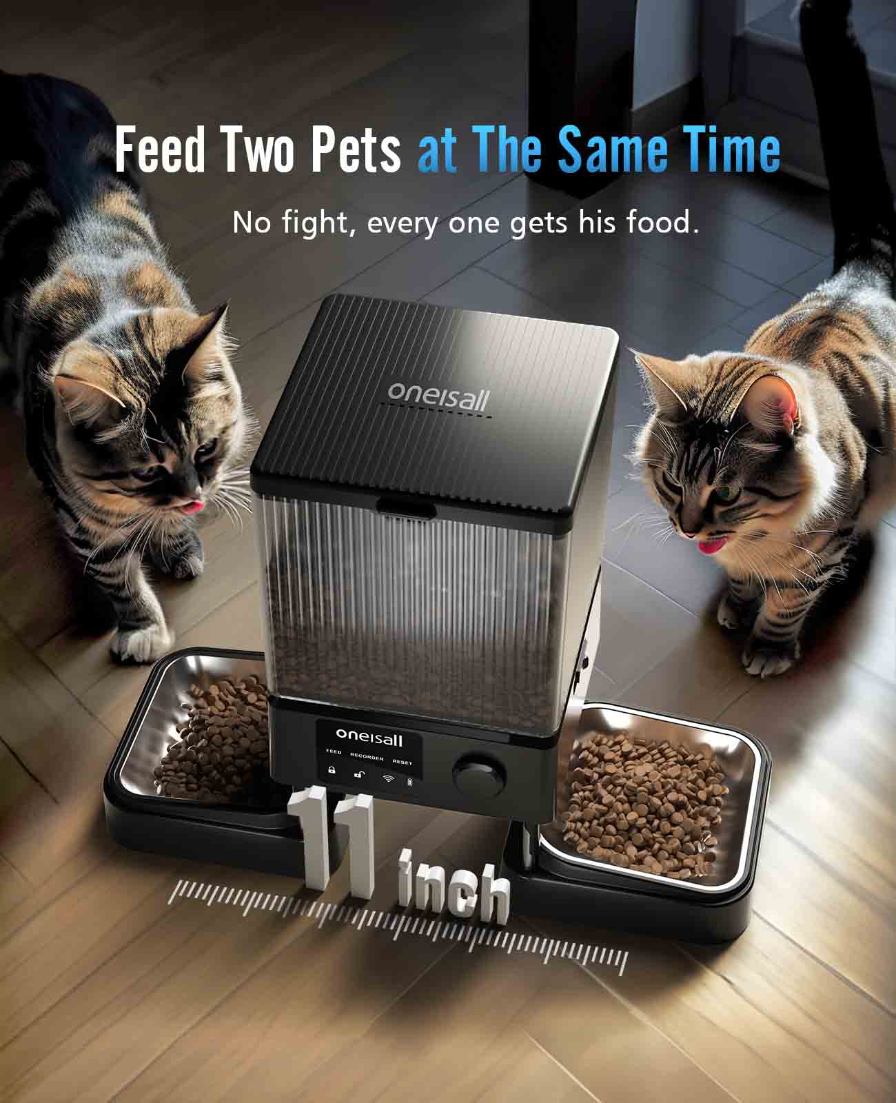 Oneisall 5L Automatic Cat Feeder for Two Cats White