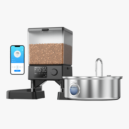 Oneisall 5L Automatic Cat Feeder with APP Control & 7L Pet Water Fountain Set