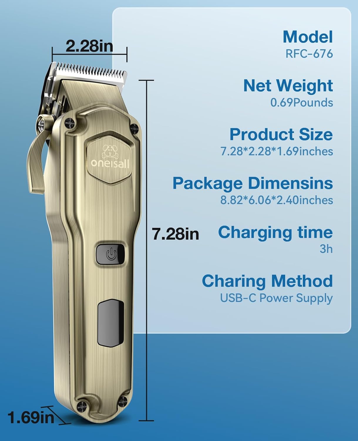 Oneisall RFC-676 Dog Clipper for Thick Coats