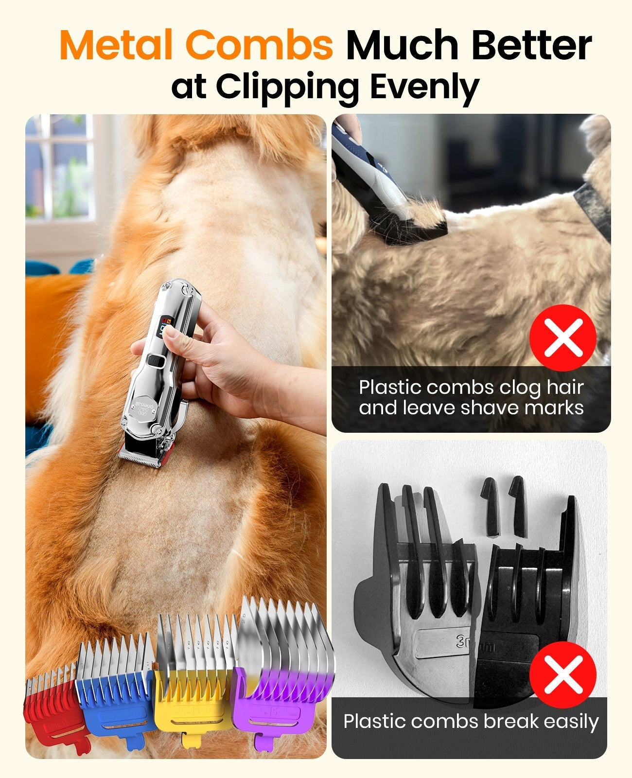 Oneisall RFC-676 Pro Dog Clippers with Detachable Metal Combs