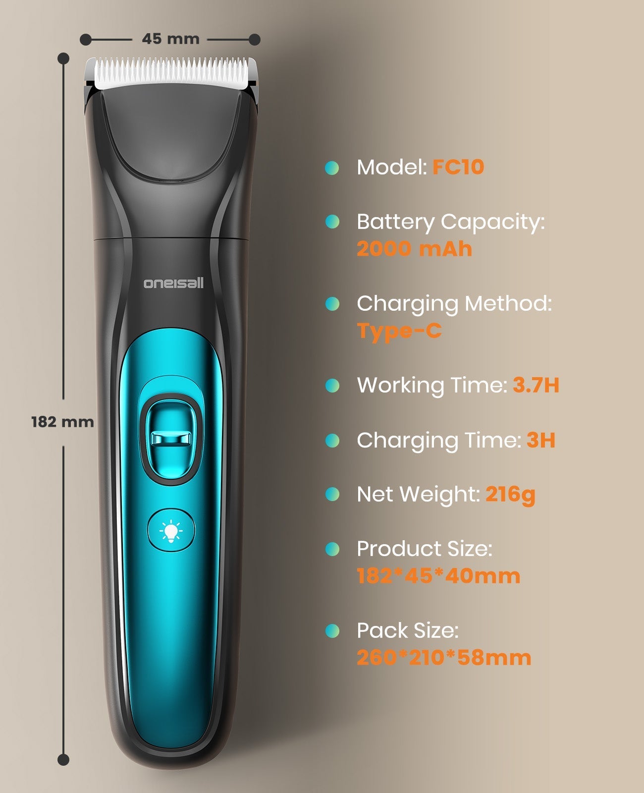 Oneisall FC10 4-in-1 Cordless Multi-Functional Pet Clippers