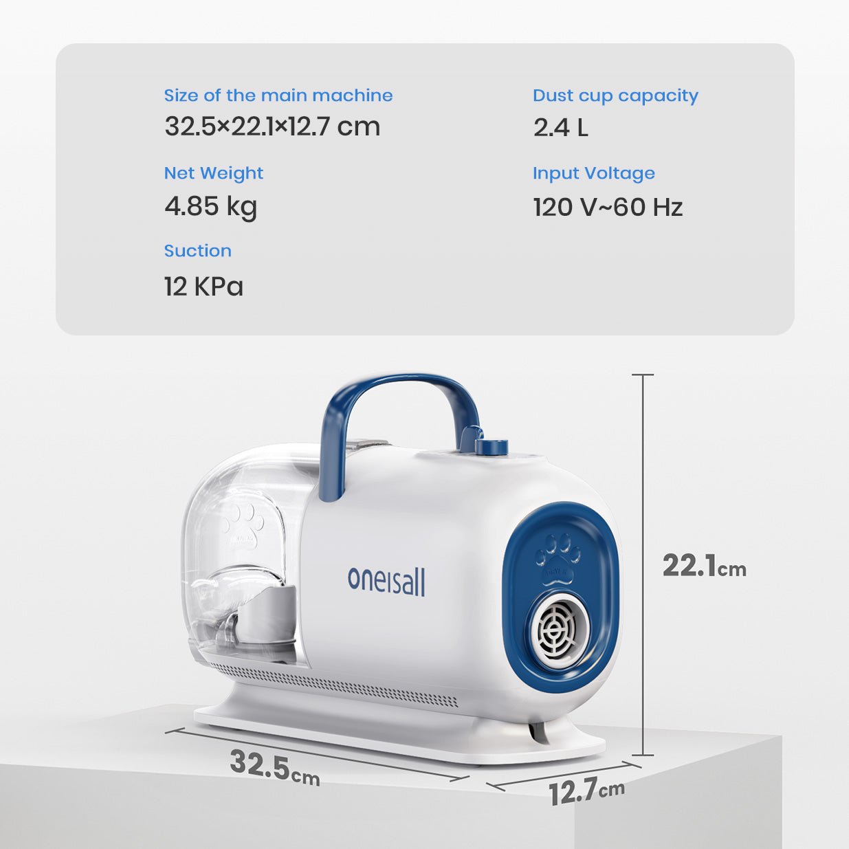 Oneisall Cozy C1 Pet Grooming Vacuum & Dryer Kit & 3 Blades Replacement Set