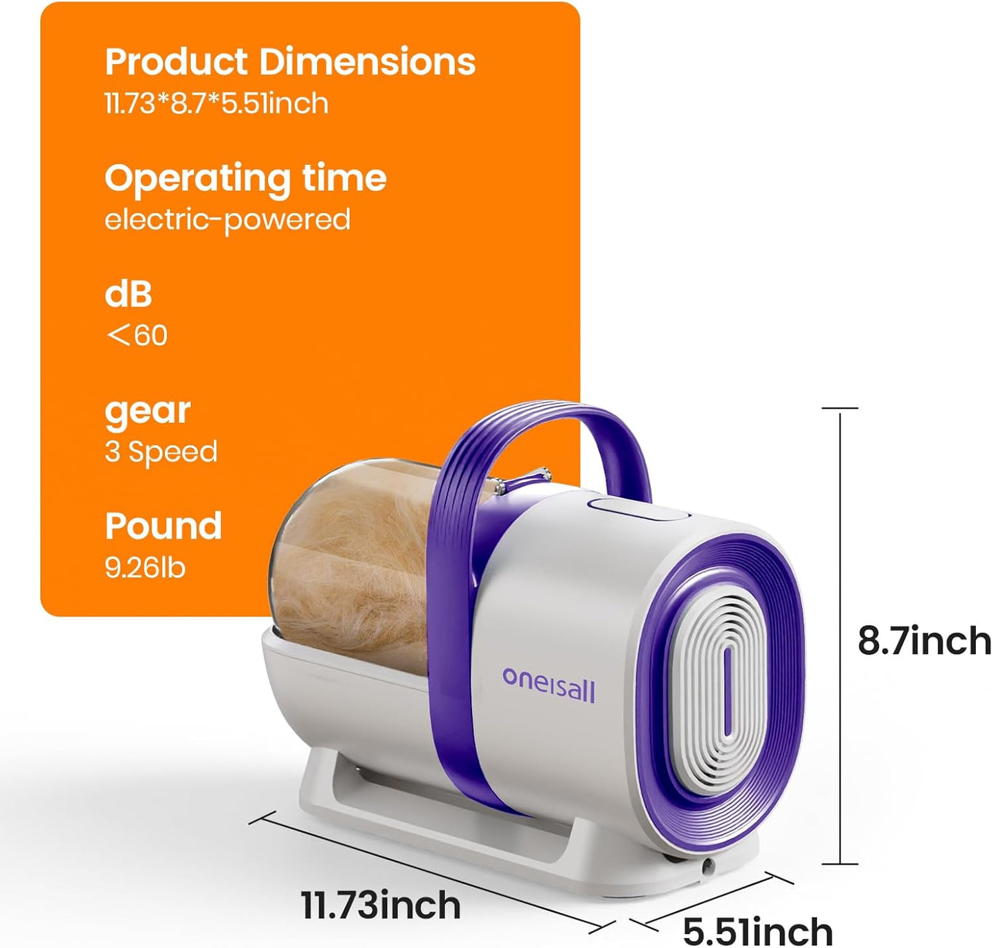 Oneisall LM2 7-in-1 Pet Grooming Vacuum Kit Purple